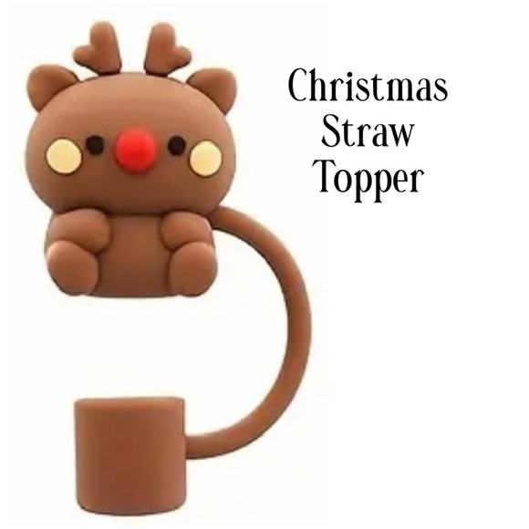 Reindeer Straw Topper/Cover, NEW, Merry Christmas, Fits 10mm Straw - Picture 1 of 8